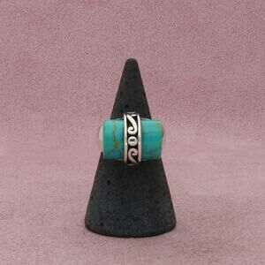 sterling silver chunky turquoise scroll ring size 6